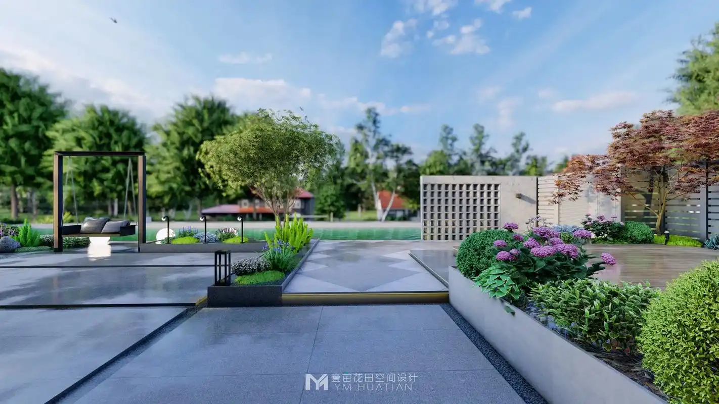 现代花园效果图案例.