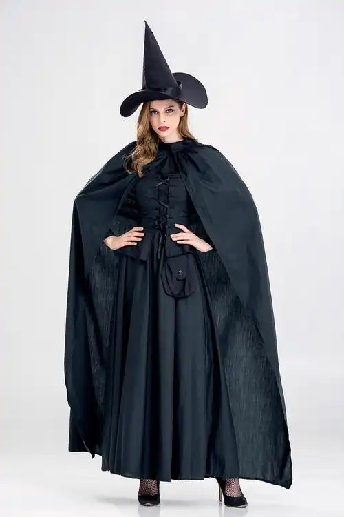 万圣节服装 halloween恶魔装 女巫装 cosplay吸血鬼 黑色扫把巫婆