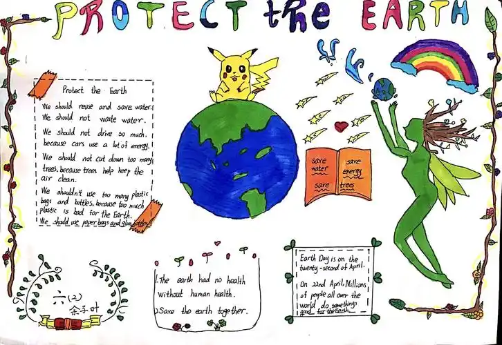 the earth, protect the environment-遥观中心小学六年级英语海报