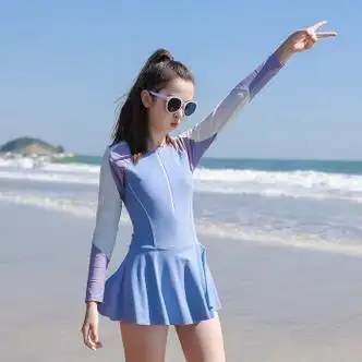 念君兮大童夏新游泳衣女少女款女童中连体泳衣长袖学生裙式游夏新温