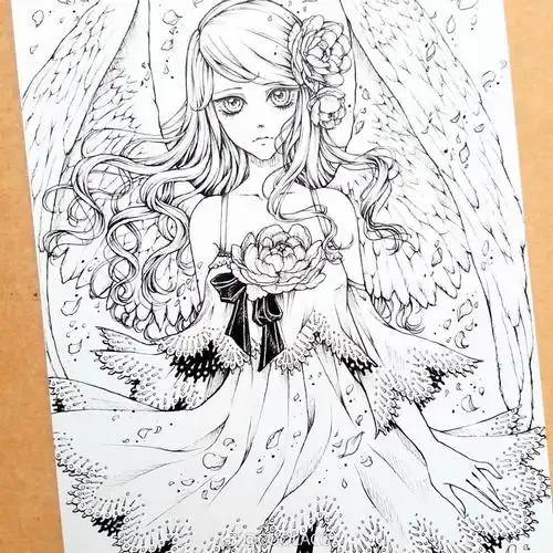 人物黑白动漫素材插画绘画线稿手绘女生男生长发短发转载