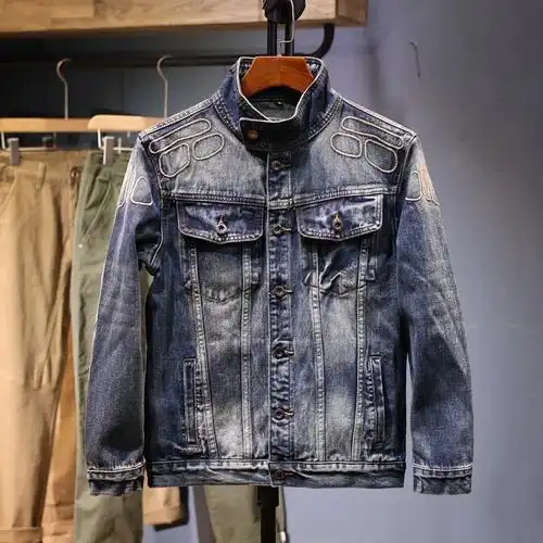 青年牛仔外套男秋冬新款复古做旧夹克上衣宽松街头牛仔衣视频