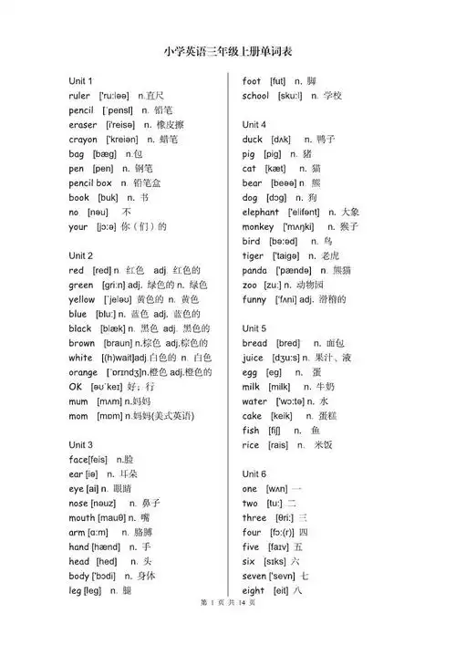 新版pep小学英语(3-6年级)单词表-ok