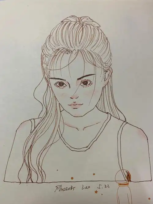 最近的钢笔速写卡通少女临摹