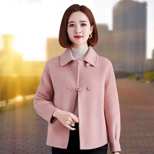 小个子春秋新款年轻妈妈今年毛呢外套pratola双面羊绒大衣女短款