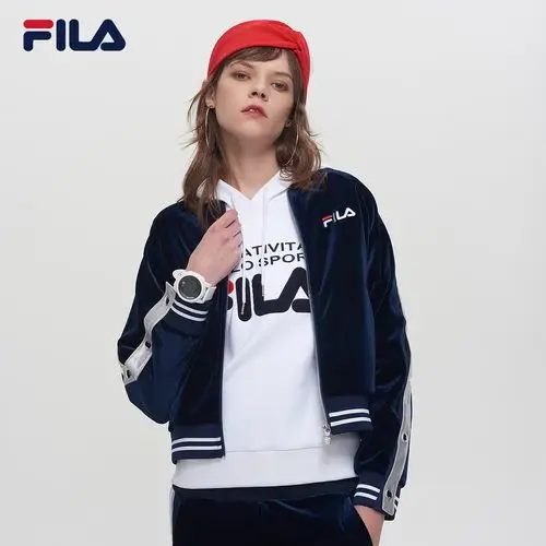 fila斐乐女外套秋季新款天鹅绒休闲潮流时尚针织运动外套女