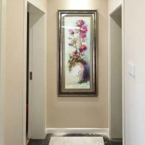 欧式玄关壁画竖幅花卉装饰画客厅过道挂画楼梯转角墙挂有框画进门