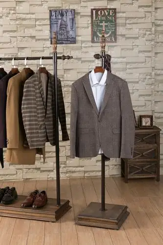 豪诚 复古铁艺服装店衣架展示架落地正挂实木货架侧挂架鞋架包架