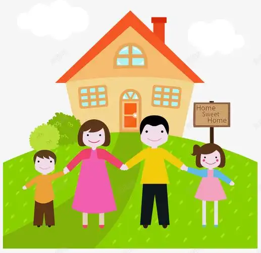 com 一家人 儿女双全 四口之家 家庭 房屋 矢量图 草地