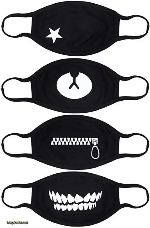 戴着小熊鼻子的可爱卡通黑色口罩