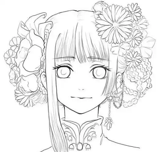 古风女子头部的线描画法