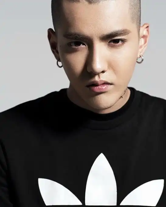 吴亦凡写真黑色卫衣圆寸头纹身抢镜