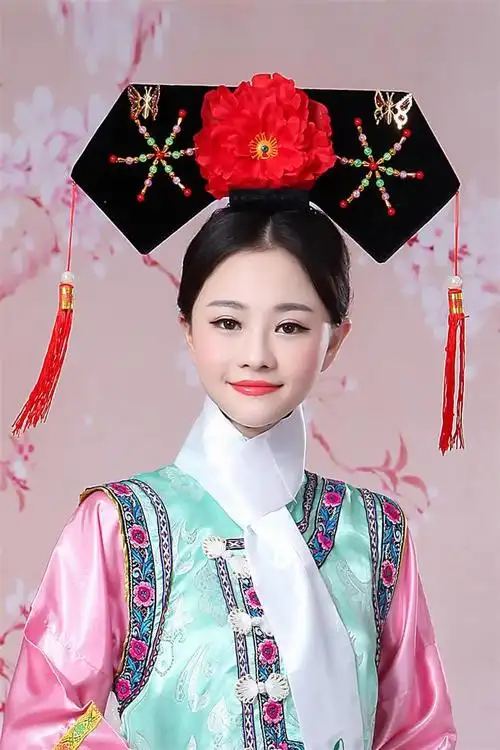 清朝古装头饰还珠格格旗头发饰头套公主甄嬛传成人舞台道具红色两只