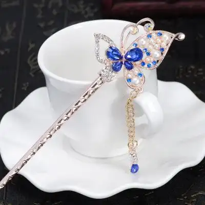 韩国流行饰品水晶发簪子珍珠步摇古典古风流苏发饰儿童舞蹈头饰淘宝网