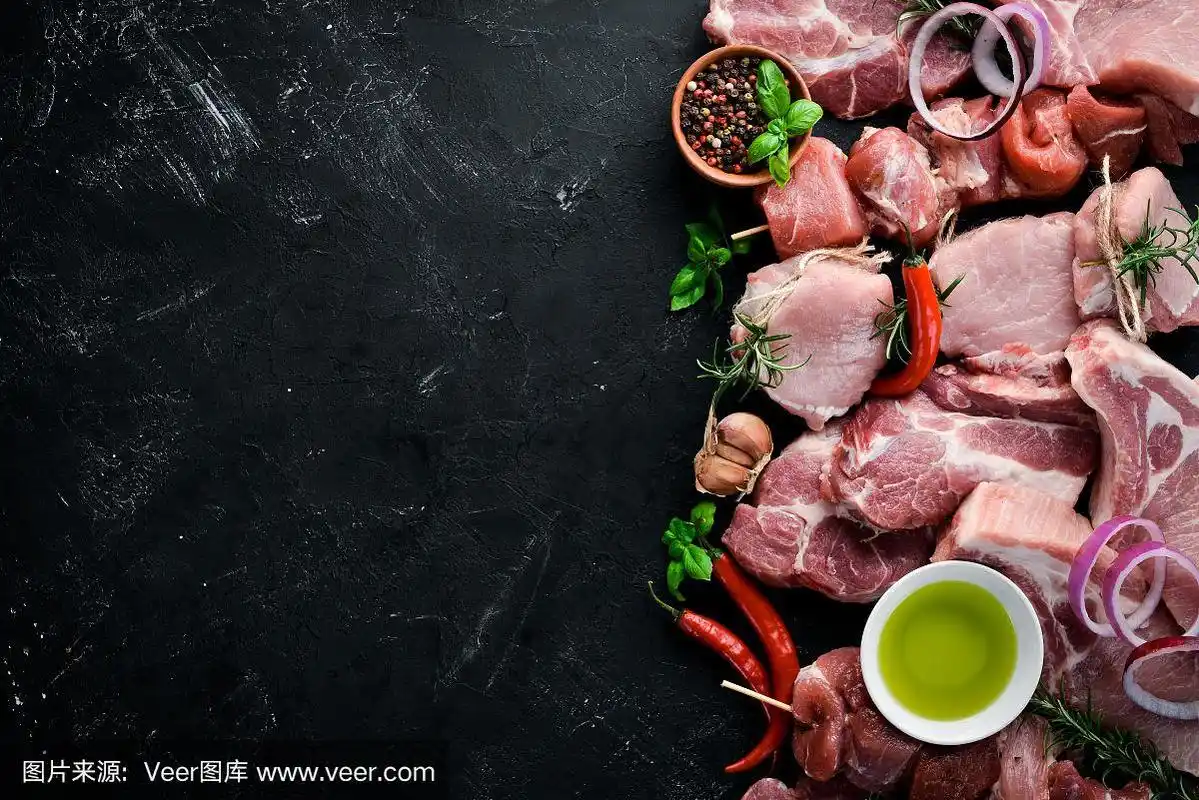 草本,香料,肉,背景,黑色