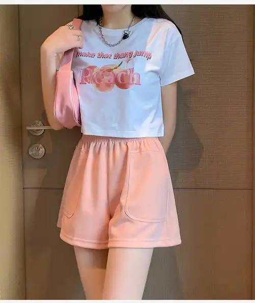 实拍 休闲运动短裤女夏宽松居家睡裤跑步舒适高腰热裤时尚外穿 - 17网