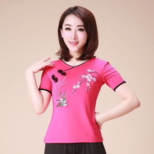 花竹蝶春夏新款莫代尔短袖舞蹈衣广场舞服装中老年跳舞表演练功服