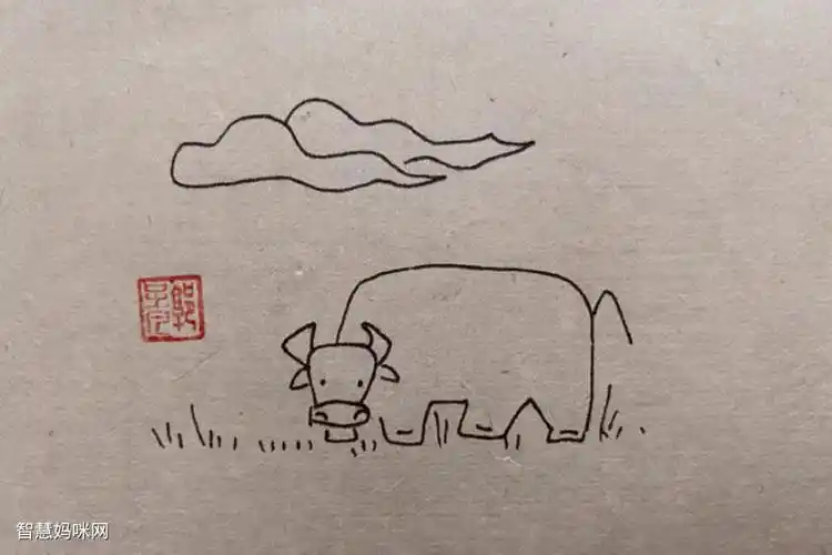 超简单草地上的牛简笔画图片