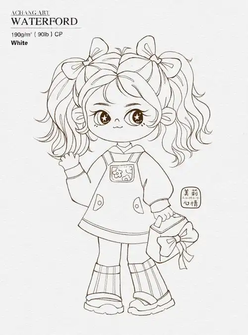 小可爱全身线稿小女孩线稿ipad画画