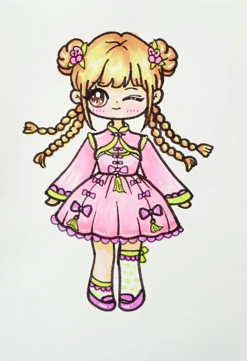 俏皮可爱小辫子女孩怎么画?#绘画 - 抖音