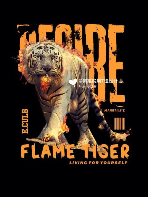 潮牌图案设计火焰老虎