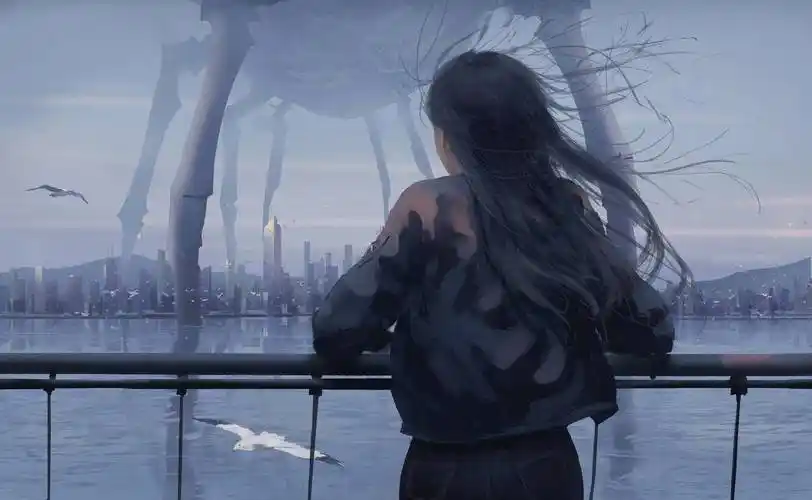 女孩,江边,城市,4k高清唯美动漫壁纸-千叶网