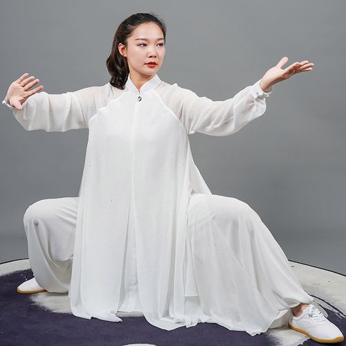 马蕾太极春夏新款长款表演太极服女透气定制练功服晨练服时尚飘逸