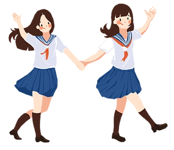 手绘卡通毕业季两个女孩手拉手