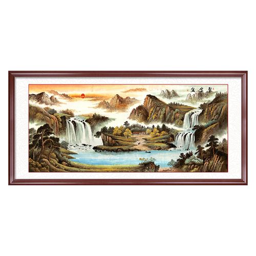 聚宝盆山水画客厅挂画办公室装饰画沙发背景墙壁画有靠现代装饰画