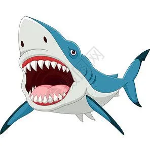 深每张开嘴的卡通鲨鱼插画