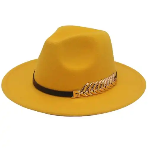 礼帽男款欧美跨境金色鱼骨女款秋冬毛呢爵士帽大帽檐毡帽复古帽子