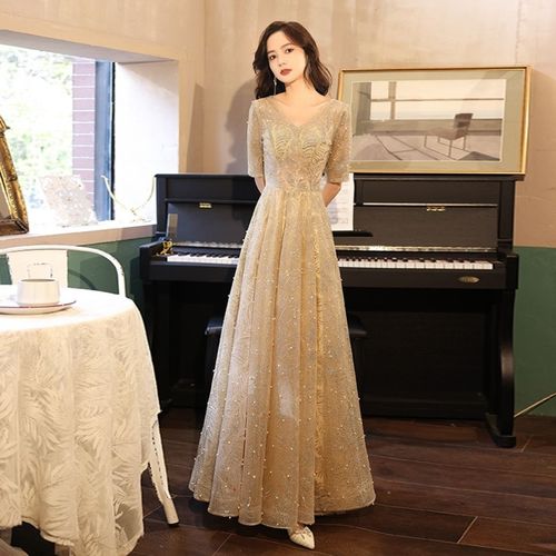 宴会晚礼服2021新款爆款夏季主持人演出服气质高级质感名媛连衣裙