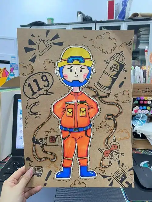 范画7156691566——卡通形象的消防员986902