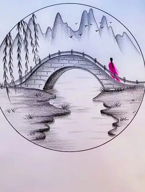 炭笔画 想画就画 炭笔风景画 古风