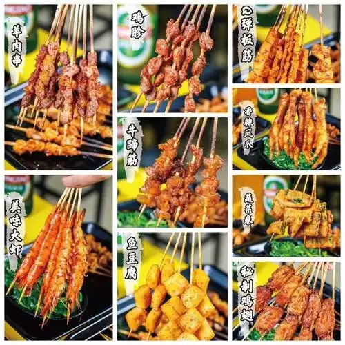 都是店里烧烤师傅拿手的烤串, 种类多到你不敢相信.