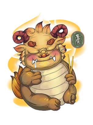 山海经神兽饕餮ip萌系中国风国潮插画元素