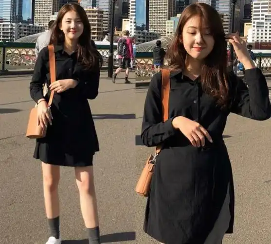 黑色t恤 白色背带连衣裙,遮肉显瘦效果好到爆,非常适合小个子女生