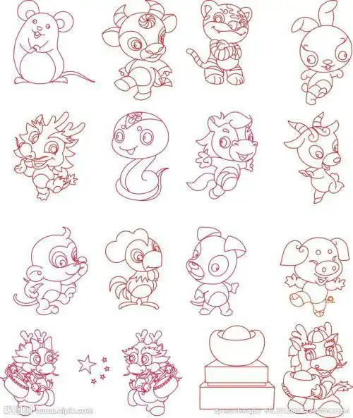 十二生肖的简笔画十二生肖的简笔画图片大全可爱