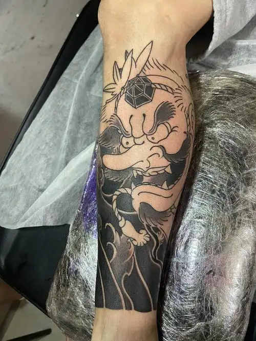 纹身防水贴  #老传统包小腿  #日式老传统纹身  天狗包小腿,高清细节