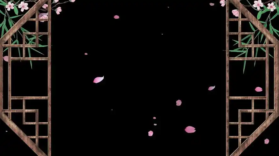 唯美古风窗户边框黑色带通道mov背景视频pr模板年会背景