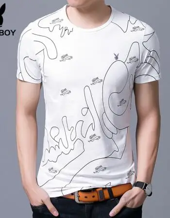 纯棉t恤男短袖2018夏季新款青年男士圆领印花体恤衫潮流 白色 180/xxl