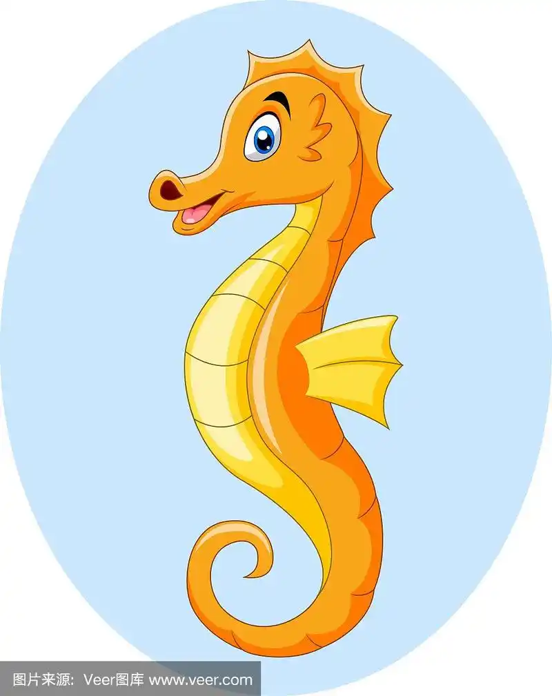 可爱的,橙色,卡通,海马,幽默
