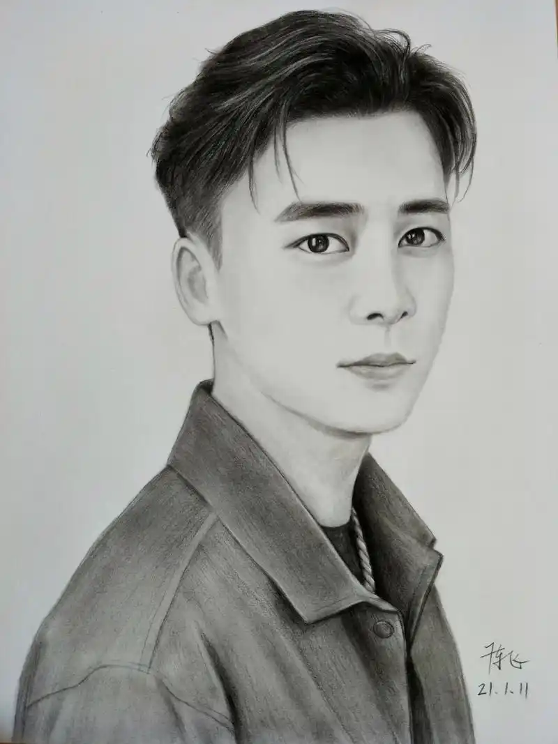 艺术# 手绘明星肖像画【李易峰】.绘画工具:炭笔,擦笔,炭粉,素描纸.