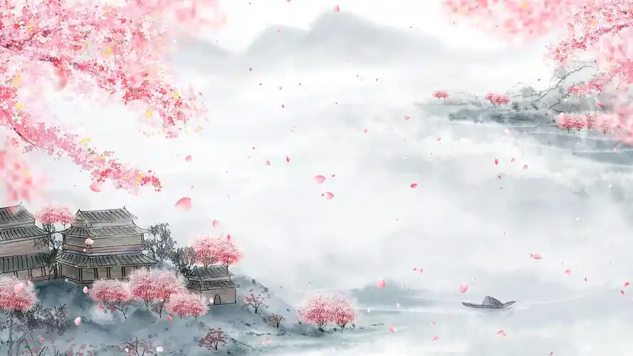 4k4k古风水墨青花瓷歌曲背景视频桃花古风桃花背景4k4k花海航拍十里