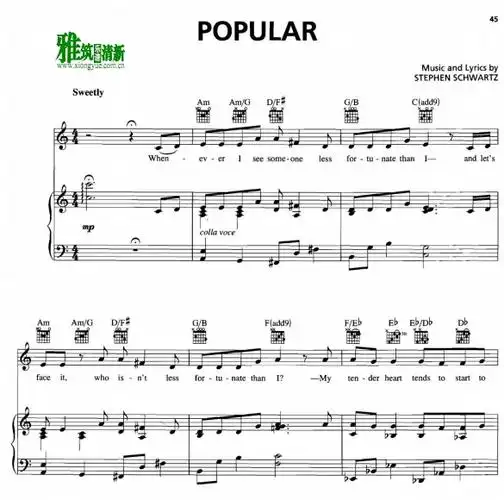 wicked popular钢琴伴奏谱