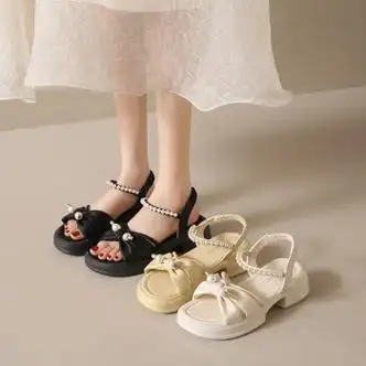 凉鞋夏款2023年新款时尚12大童13初中学生15岁洋气公主风女孩黑色35