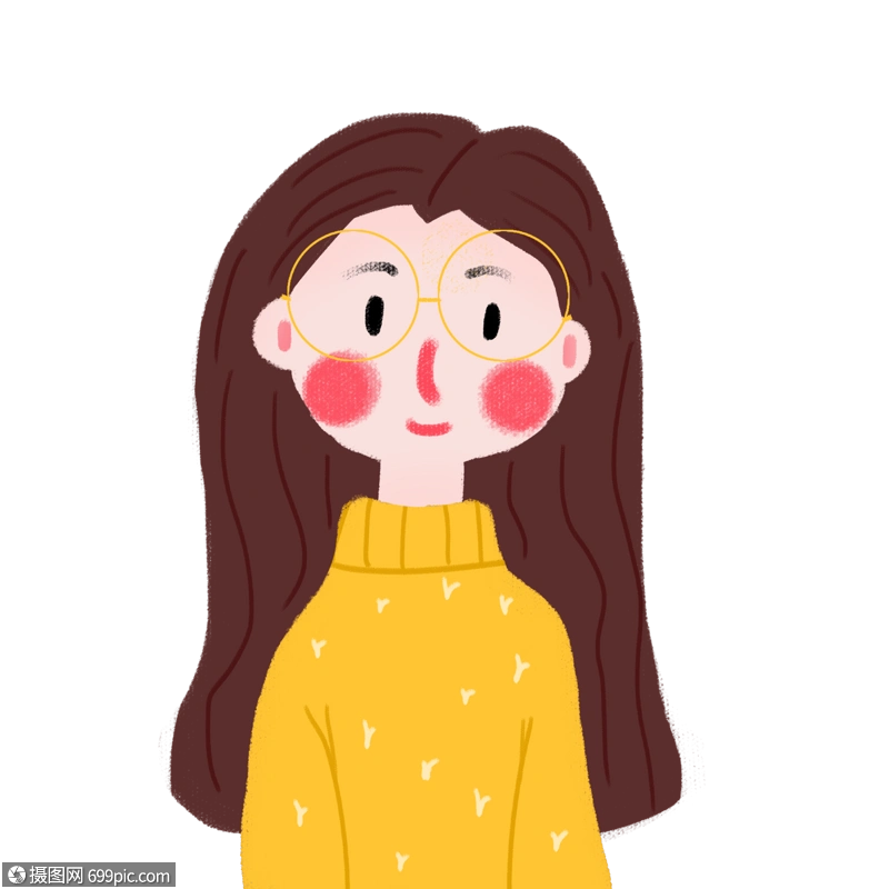 戴眼镜的长发女孩戴眼镜的女孩手绘半身像