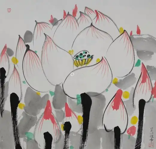 吴冠中荷花设色纸本镜片