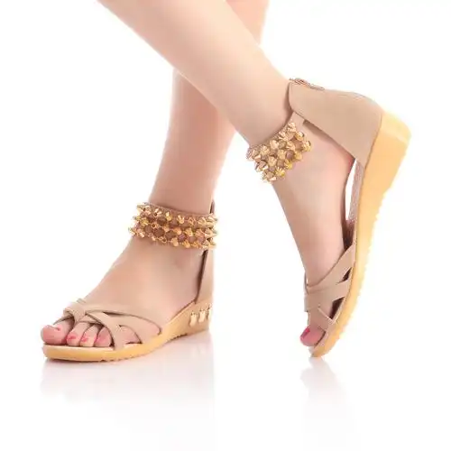 2013夏季甜美磨砂夹趾后拉链纯色坡跟女凉鞋