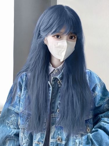 假发女长发挑染蓝灰色自然全头套式网红日常长直发发型仿真假发套